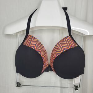 Shade & Shore Black with Colorful Embroidery Cup Size Bikini Top NWT, 32DDD